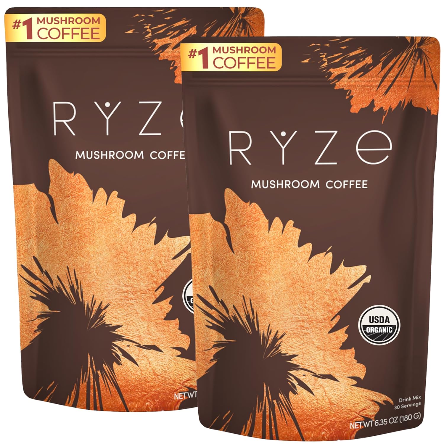 RYZE Mushroom Coffee – Pack of 2 | Organic Mushroom Coffee Blend with Adaptogens for Focus, Energy & Immunity