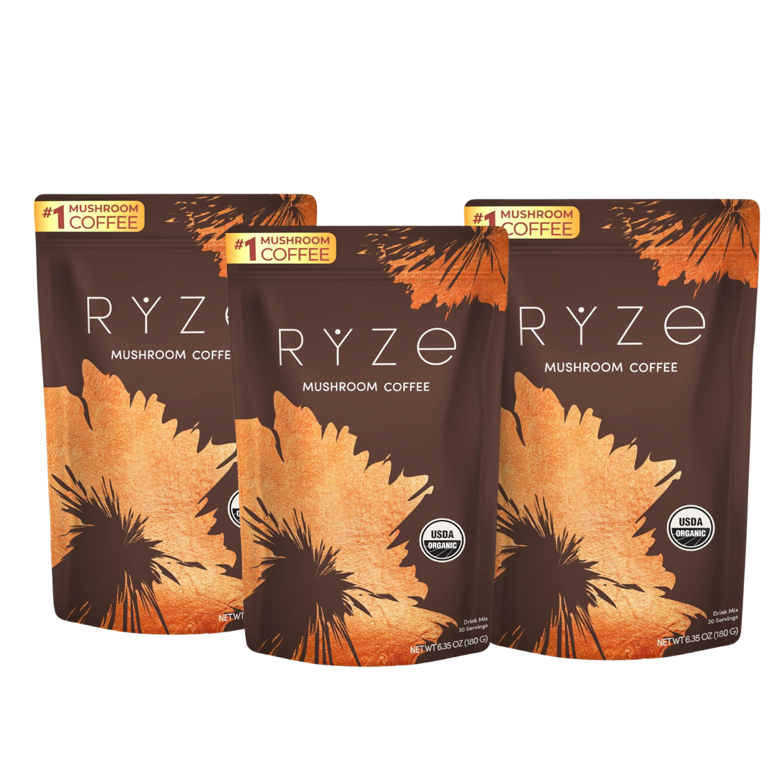 RYZE Mushroom Coffee – Pack of 3 | Triple Bundle of Organic Mushroom Coffee for Natural Focus, Energy & Immunity