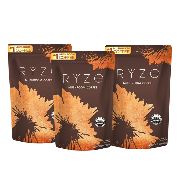 RYZE Mushroom Coffee – Pack of 3 | Triple Bundle of Organic Mushroom Coffee for Natural Focus, Energy & Immunity