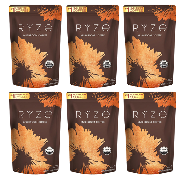 RYZE Mushroom Coffee – Pack of 6 | Bulk Value Bundle of Organic Mushroom Coffee with Adaptogens for Energy, Focus & Wellness