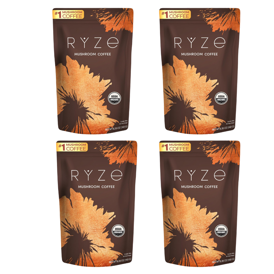 RYZE Mushroom Coffee – Pack of 4 | Premium Adaptogenic Coffee for Energy, Focus & Immune Balance